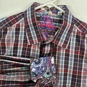 Robert Graham Shirt Mens Large Red Plaid Long Sleeve Classic Button Flip Cuffs